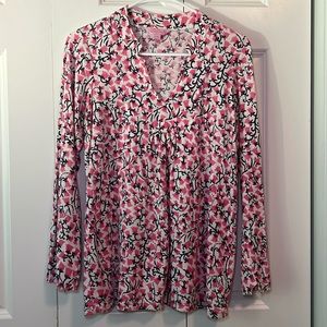 Lilly Pulitzer Floral Long Sleeve Top White Pink 🌷 tulips Size Medium flawed